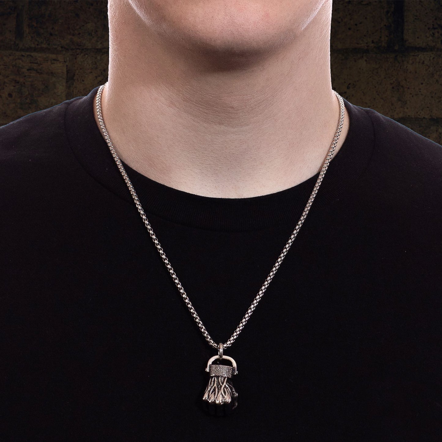 Men's Silver Fist Pendant Chain