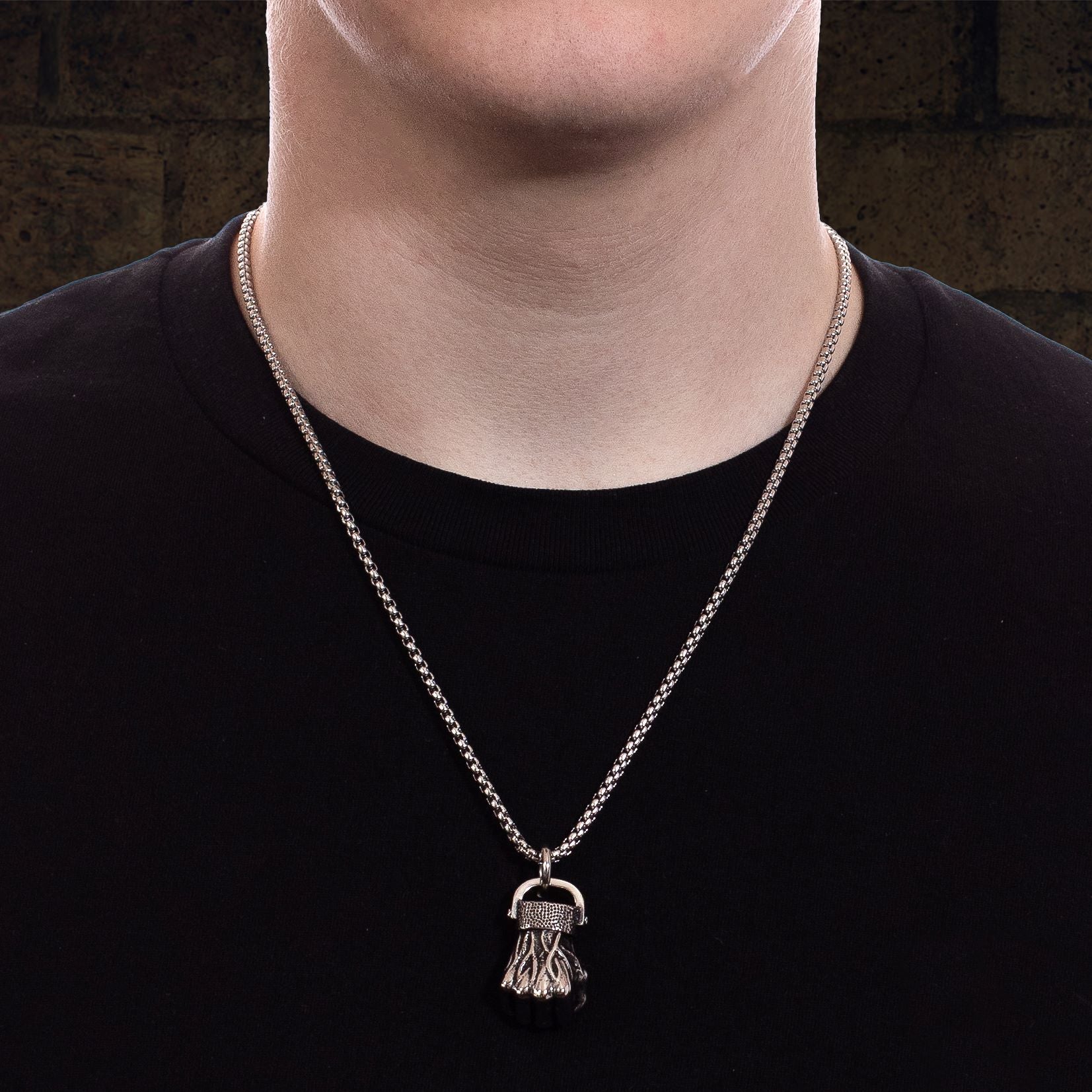 Men's Silver Fist Pendant Chain