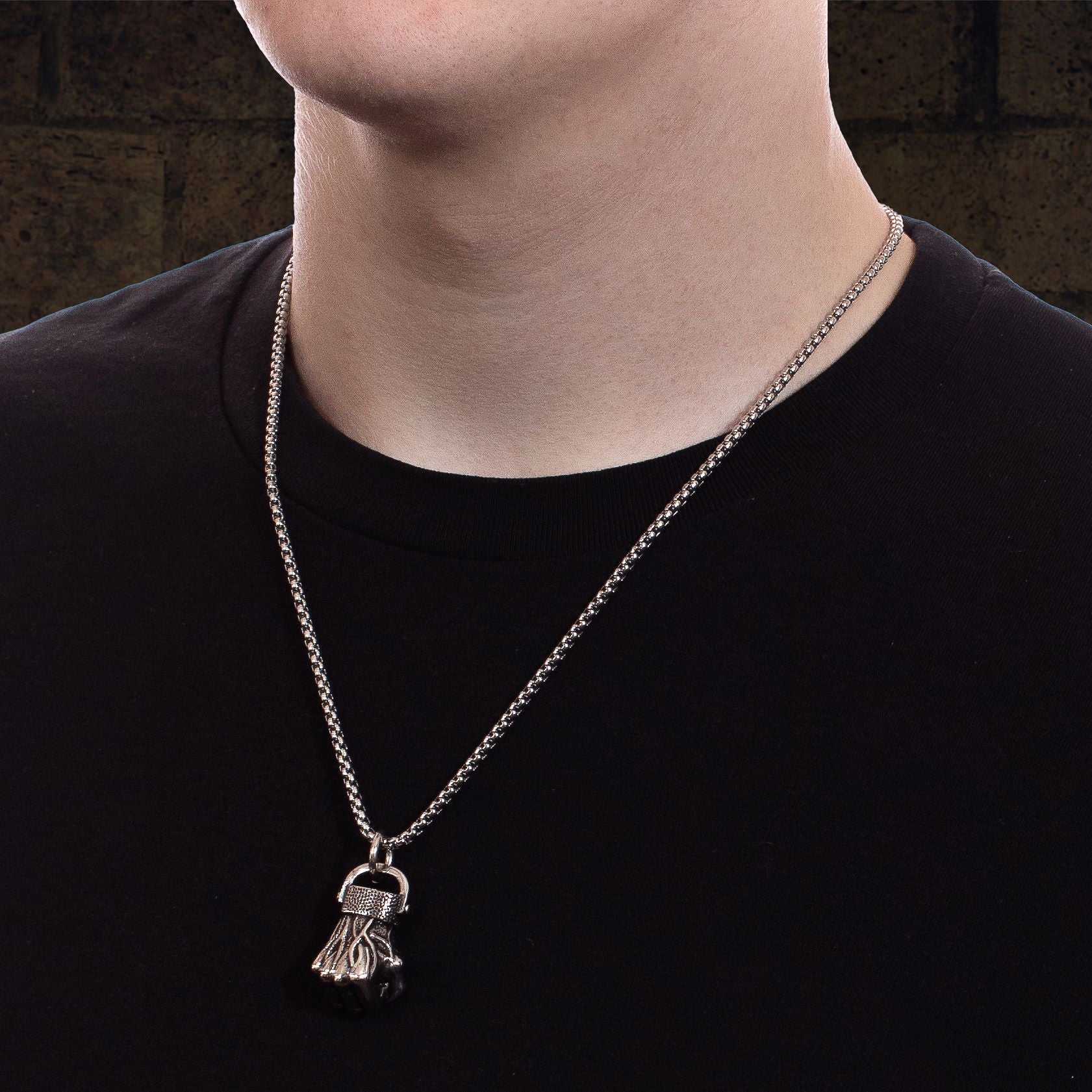 Men's Silver Fist Pendant Chain