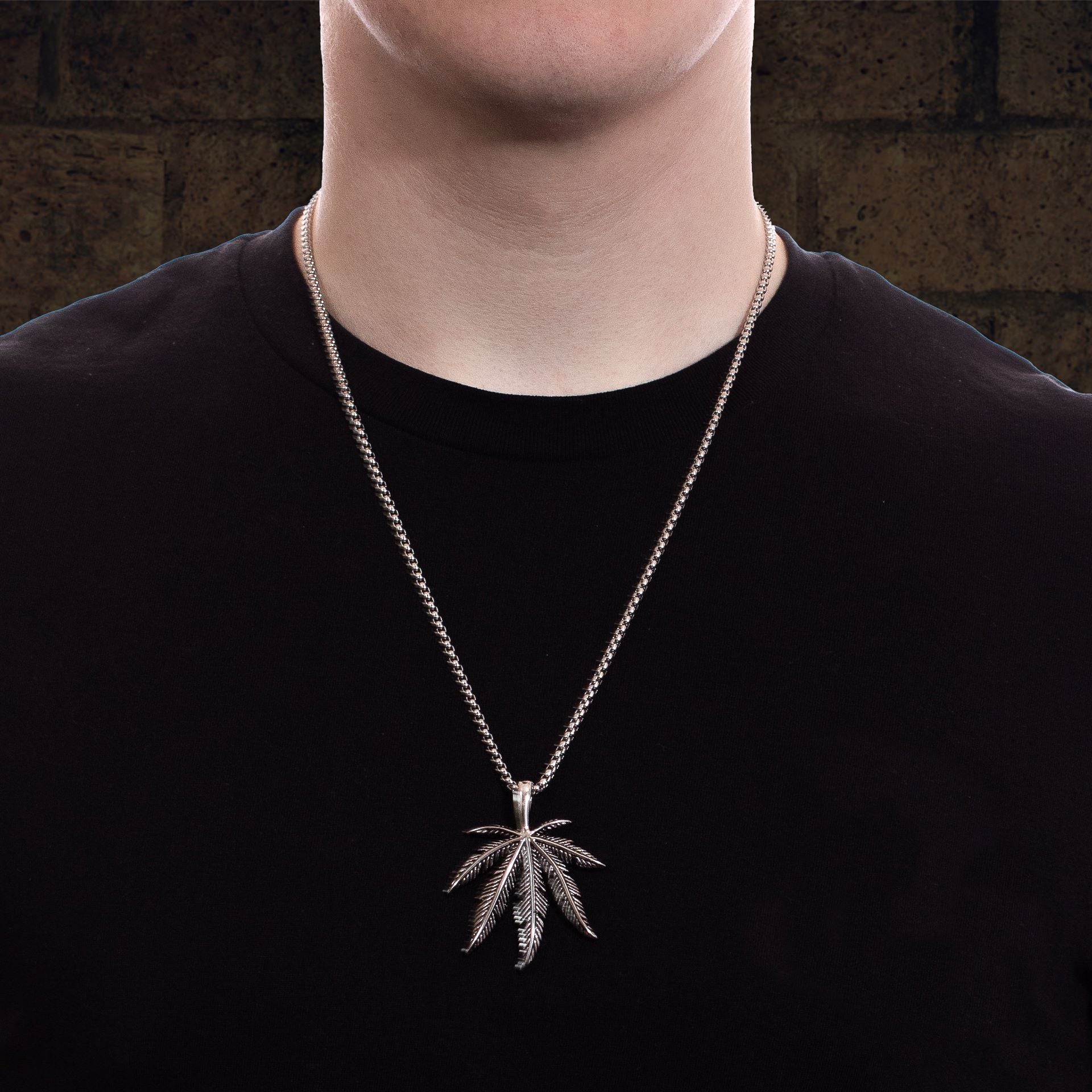 Men's Silver Leaf Pendant Chain