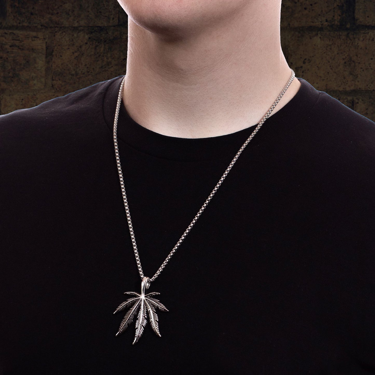 Men's Silver Leaf Pendant Chain