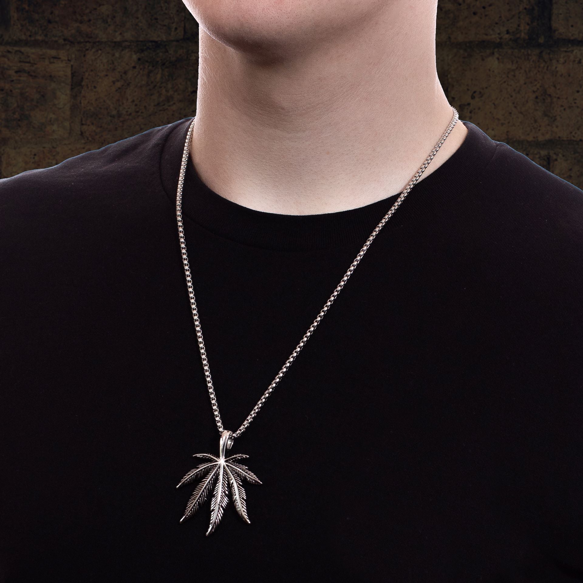 Men's Silver Leaf Pendant Chain
