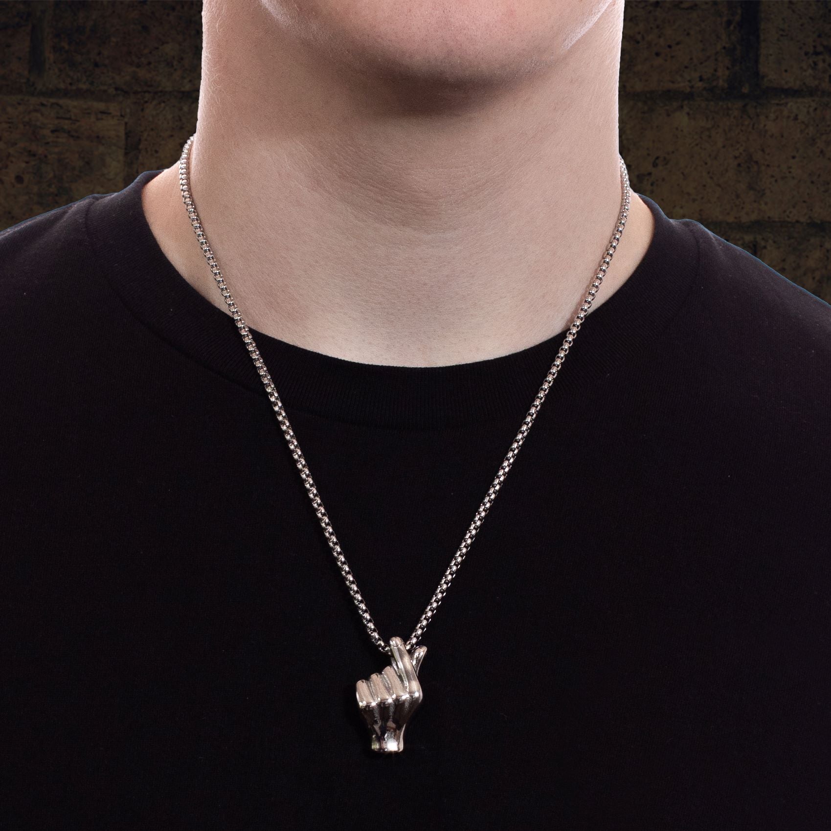 Men's Silver Hand Pendant Chain