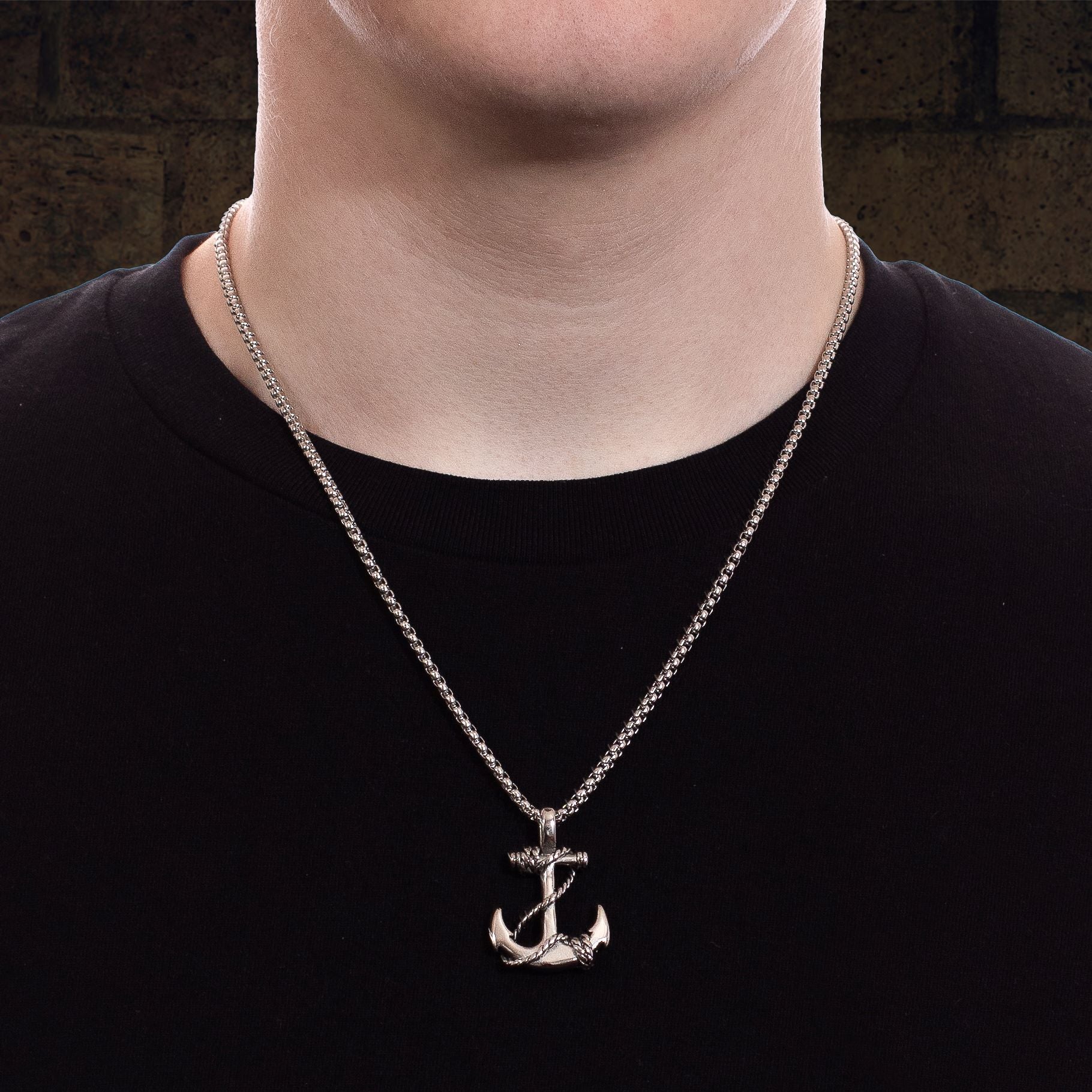 Men's Silver Anchor Pendant Chain