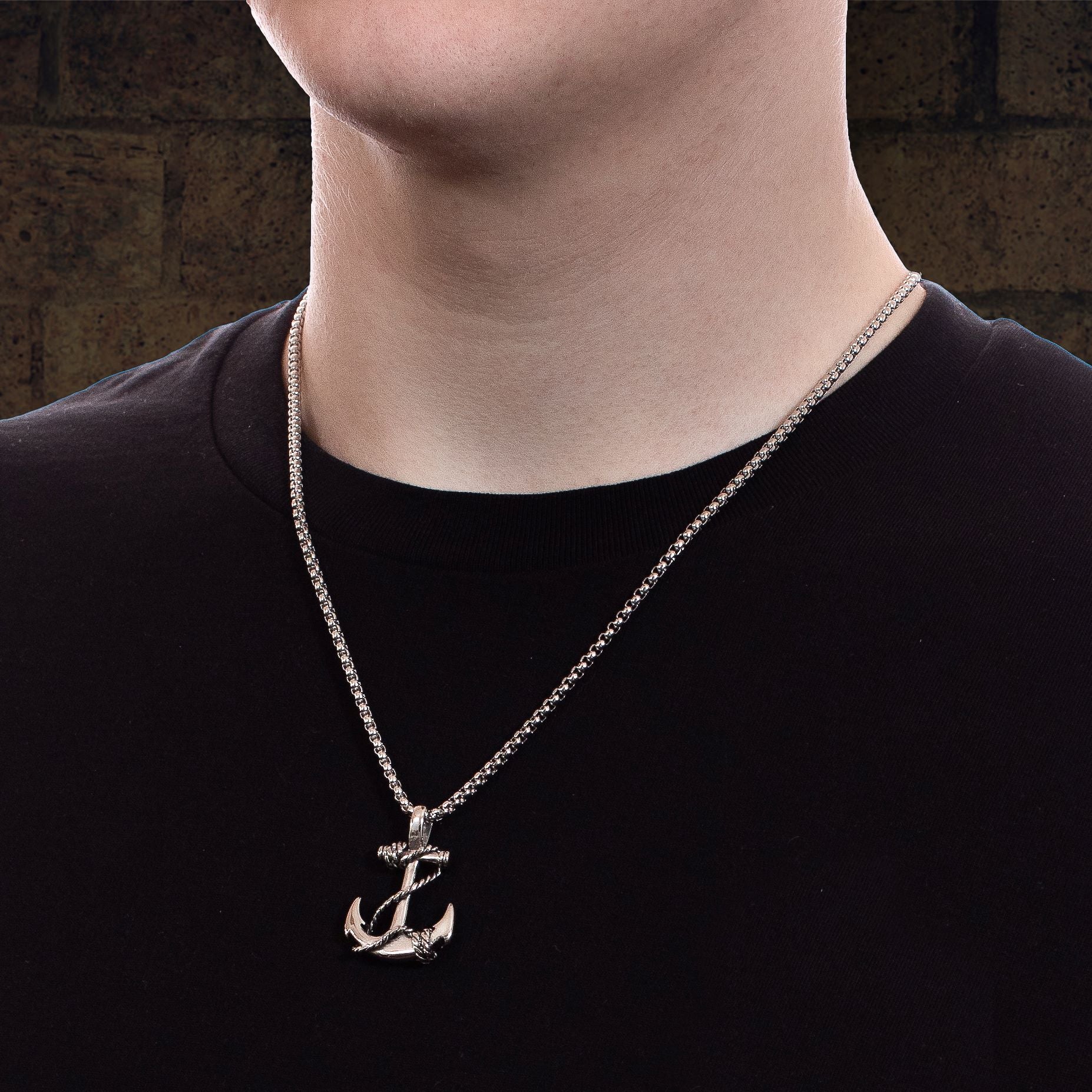Men's Silver Anchor Pendant Chain
