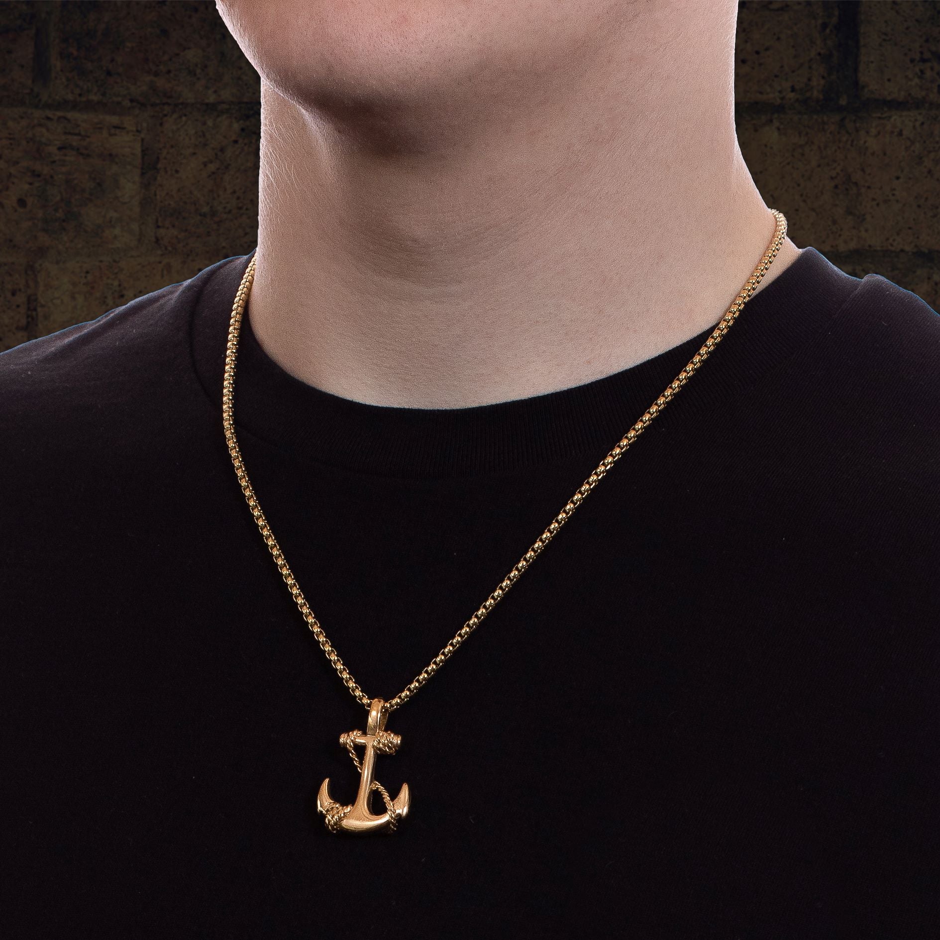 Men's Gold Anchor Pendant Chain