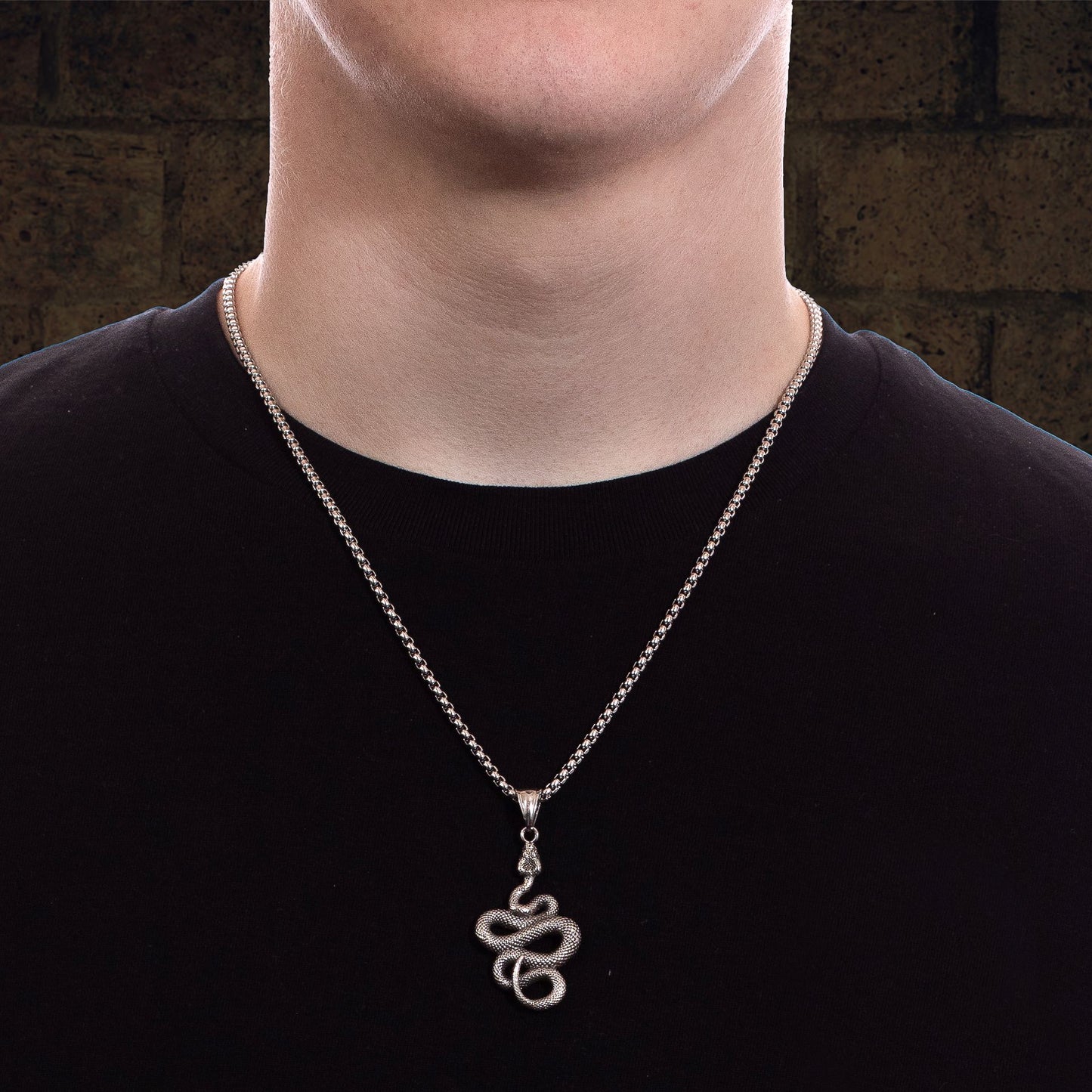 Men's Silver Serpent Pendant Chain