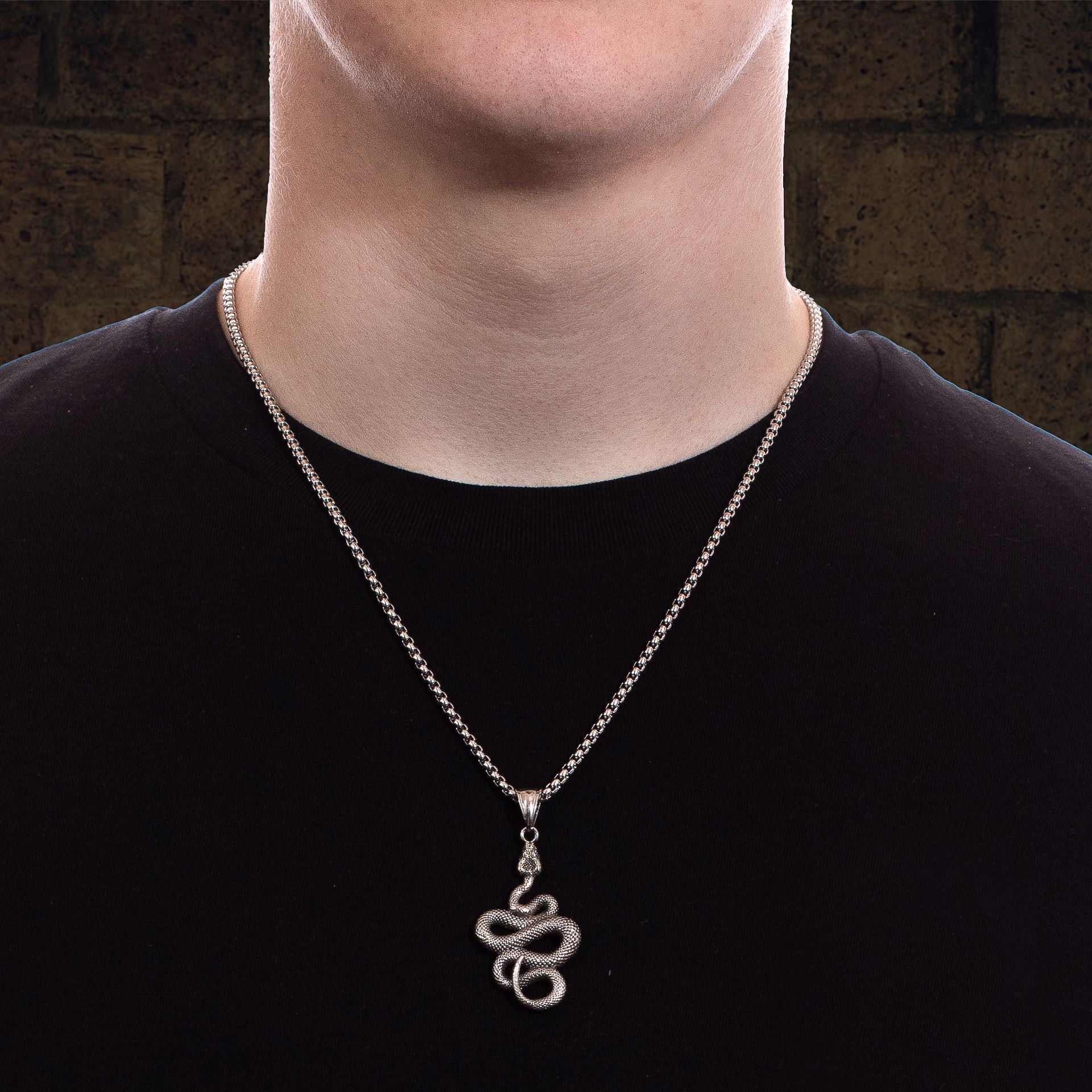 Men's Silver Serpent Pendant Chain