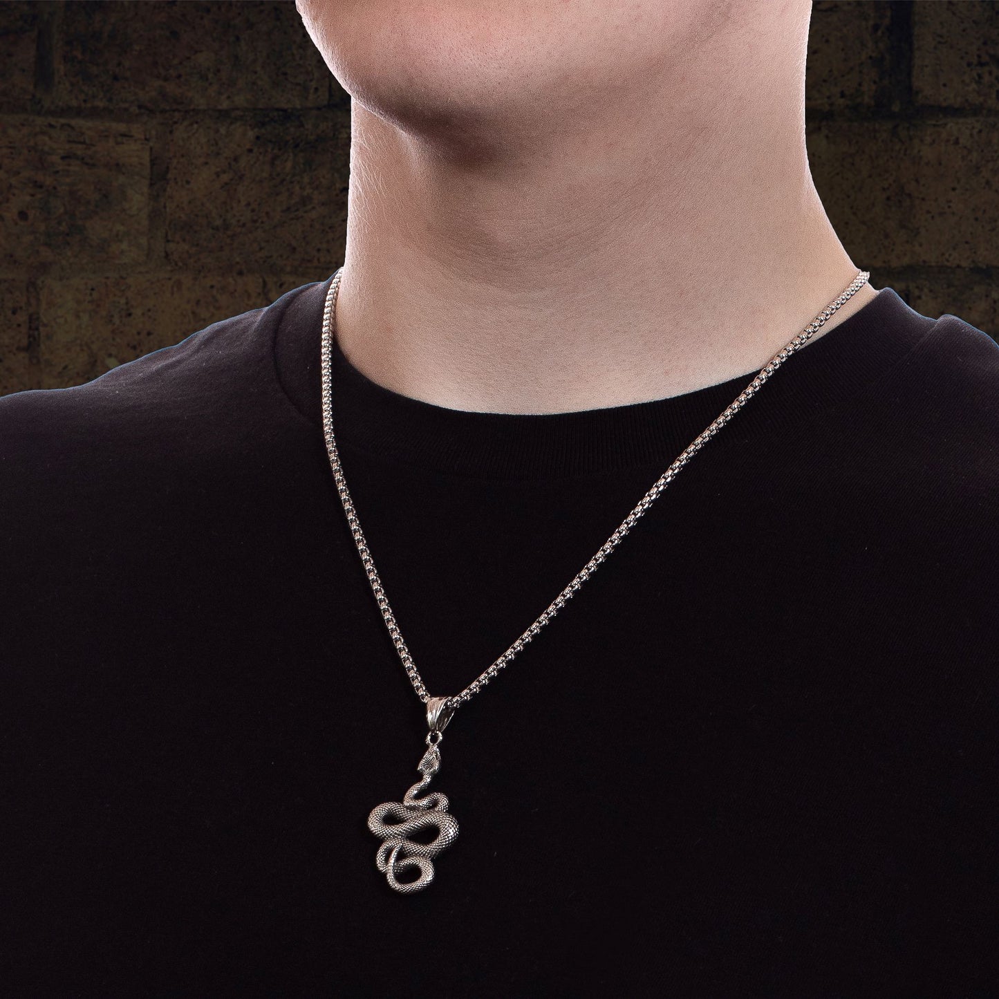 Men's Silver Serpent Pendant Chain