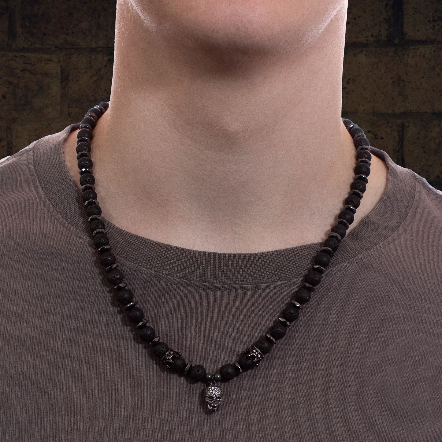 Men's Bead Skull Pendant Chain